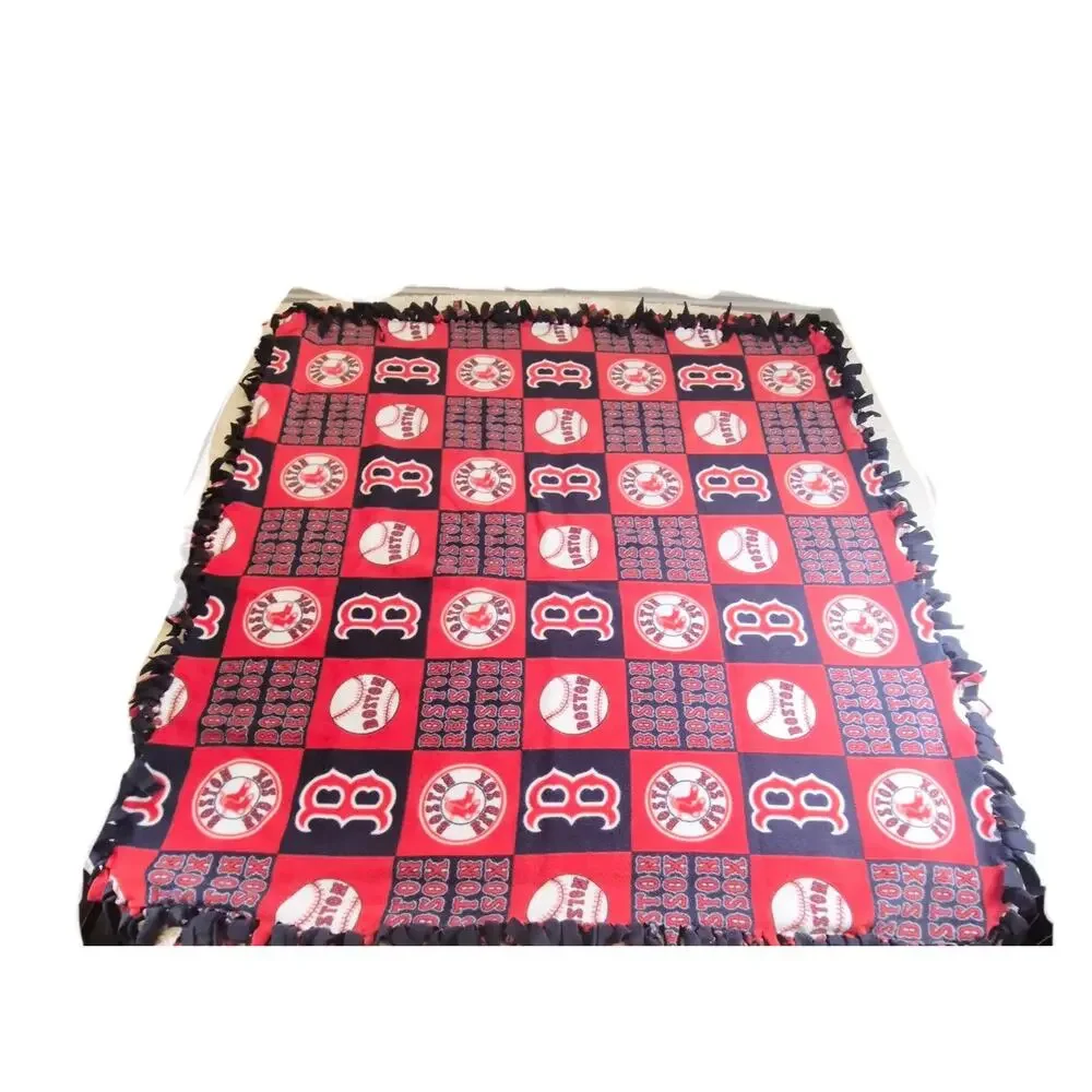 Boston Red Sox Double Fleece Throw Blanket Handmade 48x48 Red Navy Blue Large